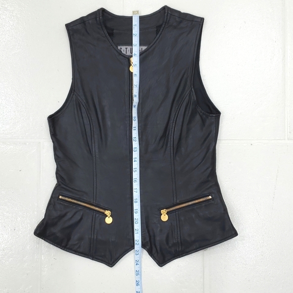 Siena Studio leather vest women's size medium black gold zippers lined pockets - Picture 3 of 9
